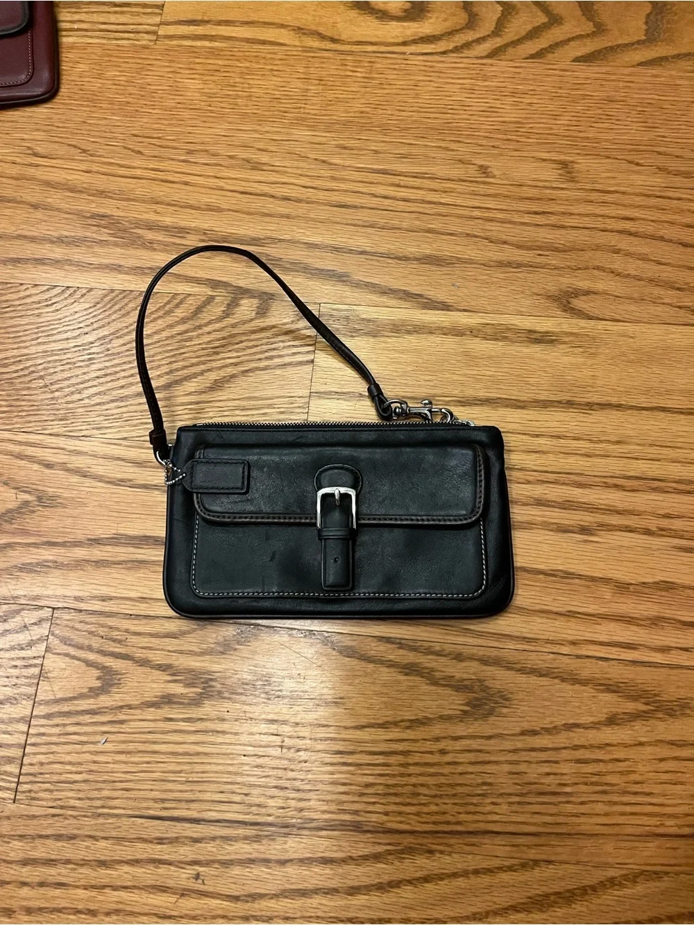 Black COACH Leather Wristlet with Front Buckle